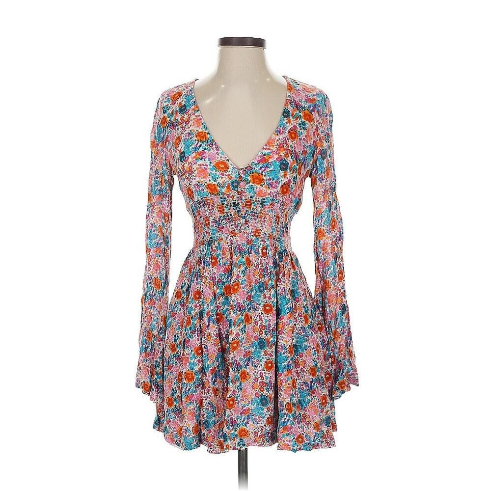 URBAN OUTFITTERS Womens Midi dress floral Pink blue brown size Small Cottagecore